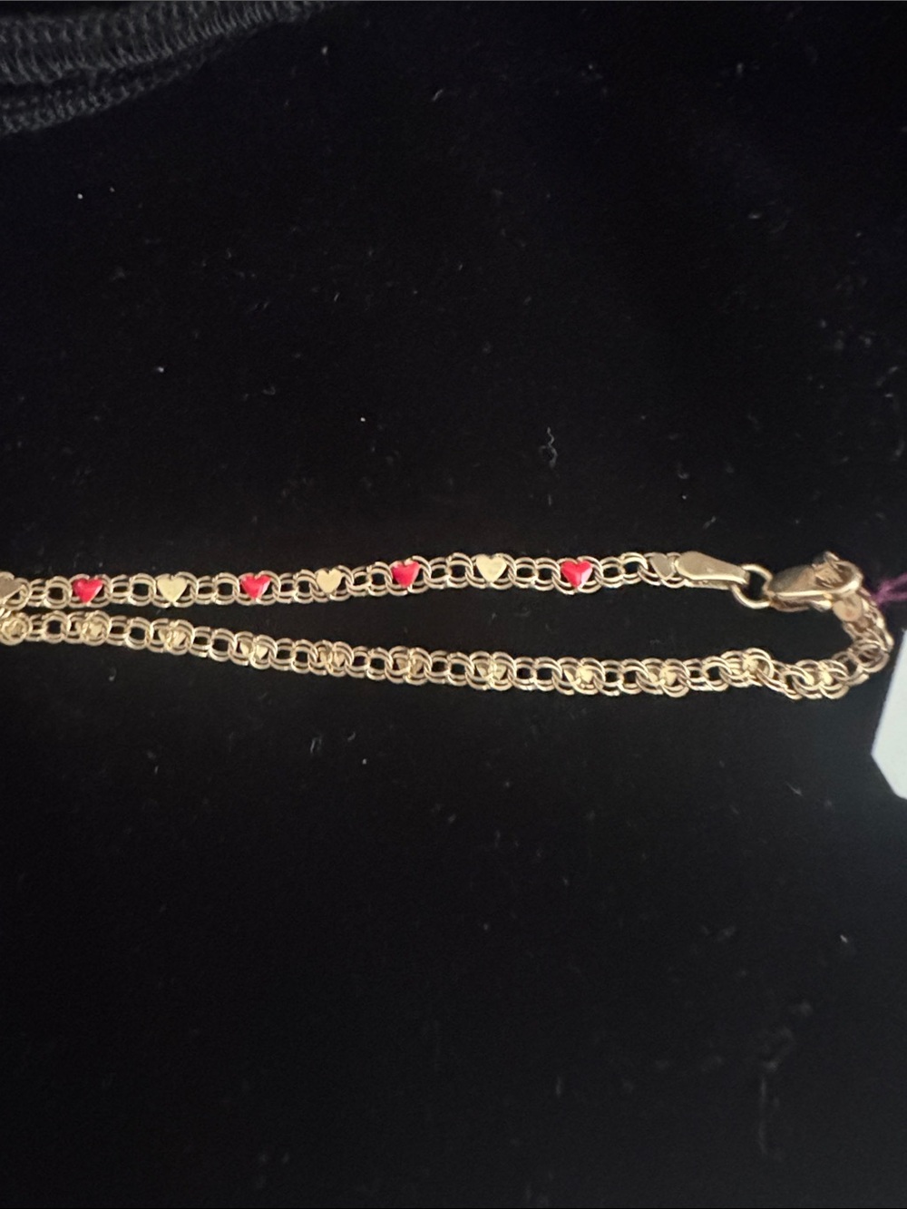14K Gold Chain Bracelet with Red hearts - Women's Jewelry - Picture 4 of 4